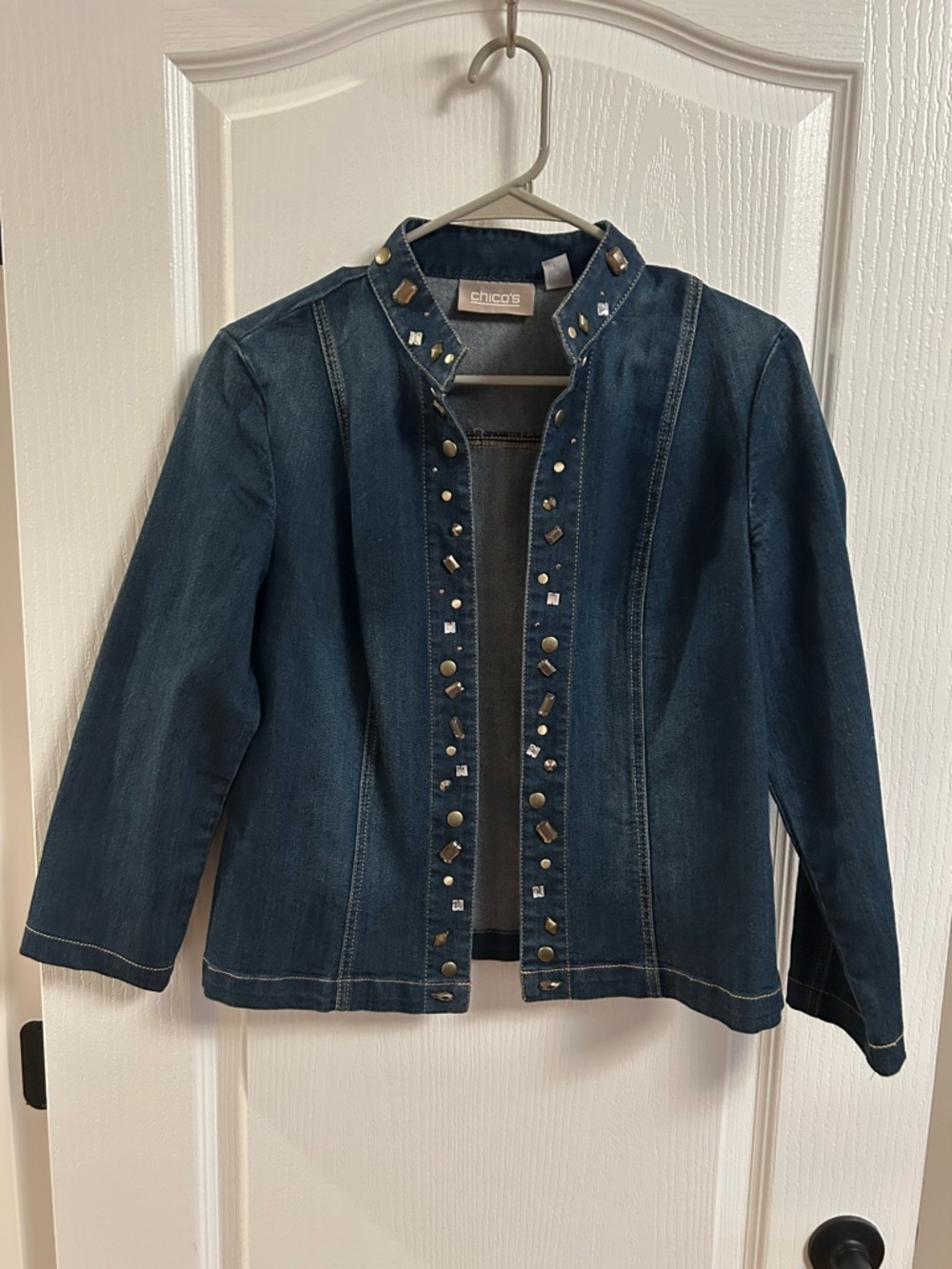 Chico's Indigo Denim Jacket with Silver Studs